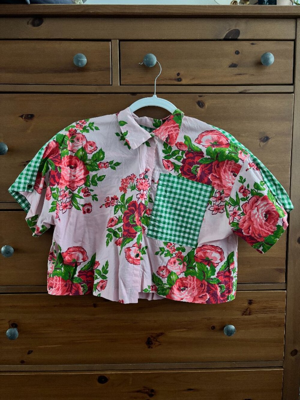 Multi-Pattern Button Up Crop Blouse